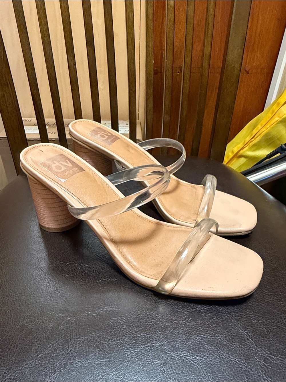 Dolce Vita Nude Block Heel Sandals with Clear Straps